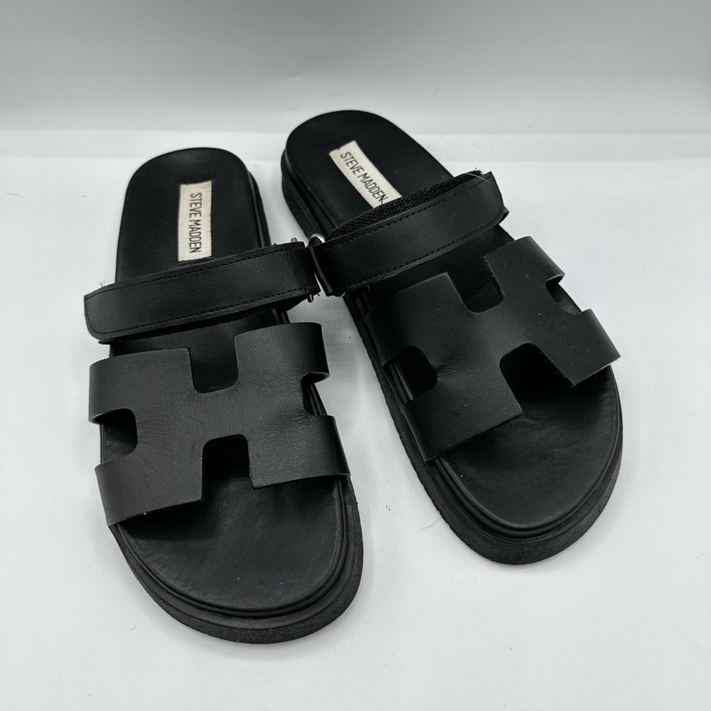 Steve Madden Mayven Black Leather Sandals 7.5 - Picture 2 of 7